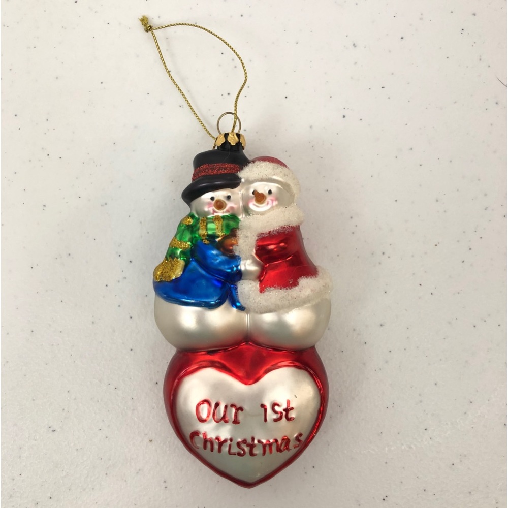 Hand Blown Glass Snowman Our 1st Christmas Ornament